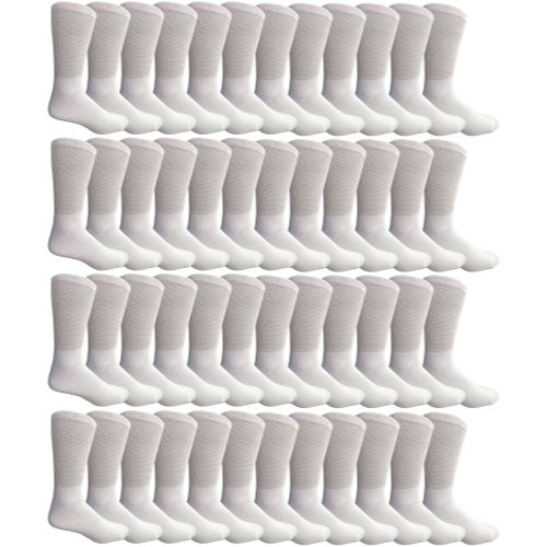 48 Pairs of Yacht & Smith Men's Cotton Diabetic Crew Socks Loose Fit NoN-Binding White King Size 13-16