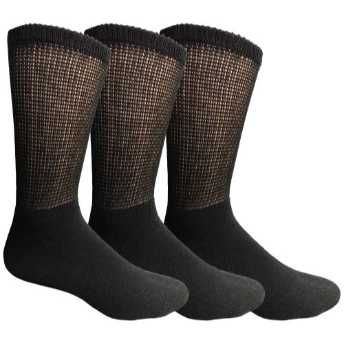 3 Pairs of Yacht & Smith Men's Loose Fit NoN-Binding Soft Cotton Diabetic Black Crew Socks Size 13-16