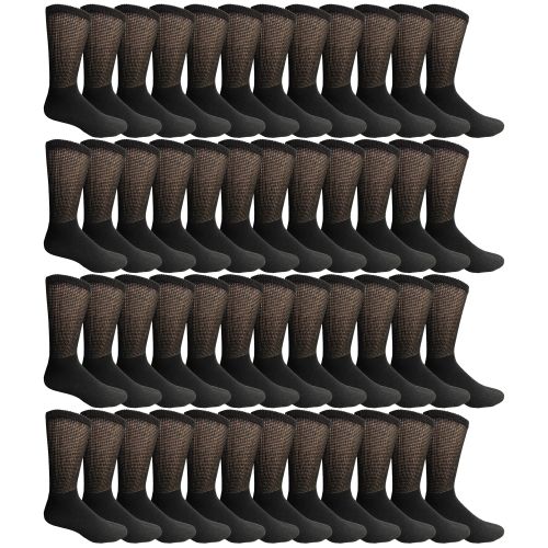 48 Pairs of Yacht & Smith Men's Loose Fit NoN-Binding Soft Cotton Diabetic Black Crew Socks Size 13-16