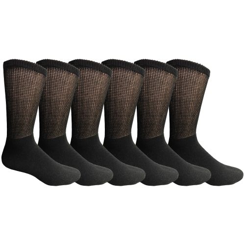 6 Pairs of Yacht & Smith Men's Loose Fit NoN-Binding Soft Cotton Diabetic Black Crew Socks Size 13-16
