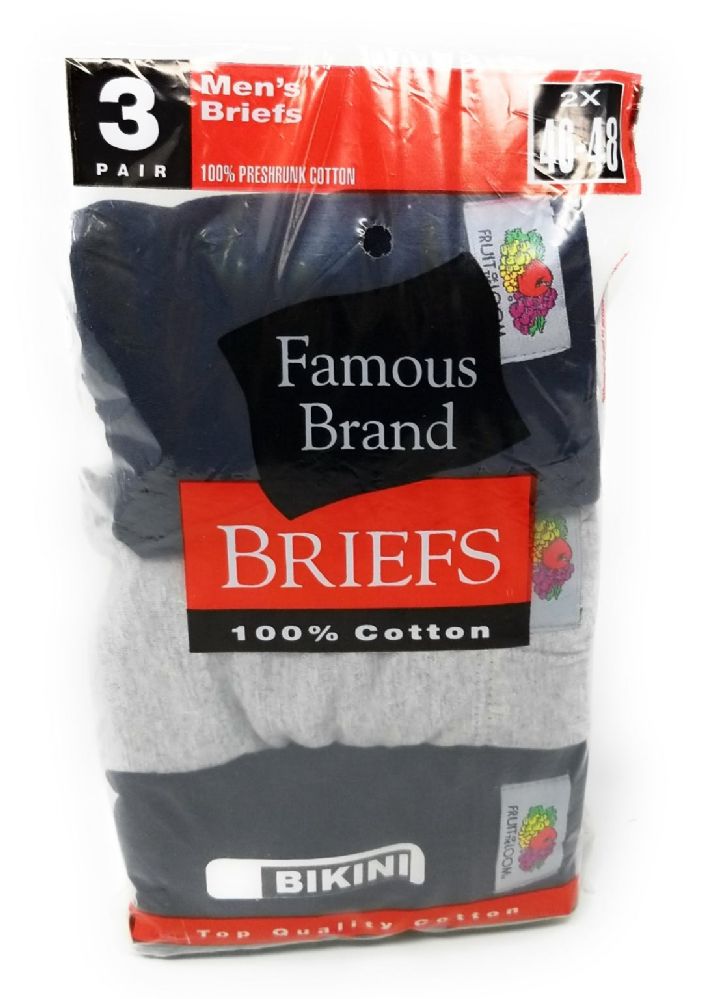 48 Wholesale 100% Cotton Mens Bikini Briefs 3-Pack Assorted Colors