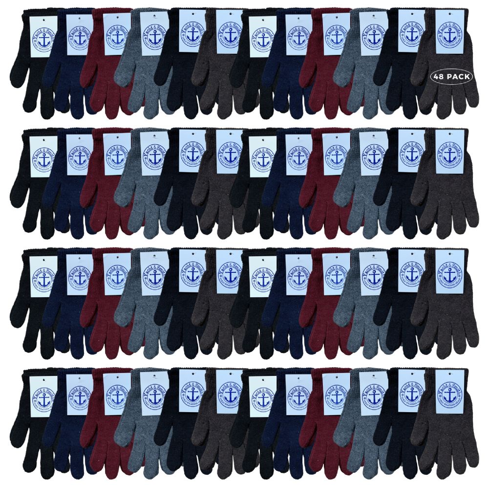 48 Pairs of Yacht & Smith Men's Winter Gloves, Magic Stretch Gloves In Assorted Solid Colors