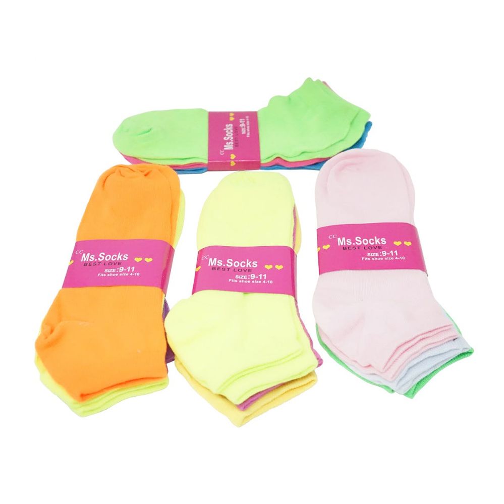 96 Pairs of Assorted Colors Women's Neon Low Cut Ankle Socks