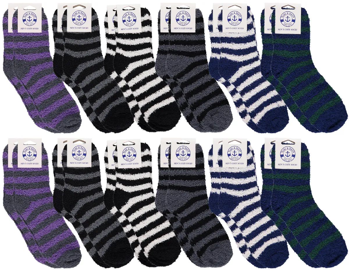 12 Pieces of Yacht & Smith Men's Warm Cozy Fuzzy Socks, Stripe Pattern Size 10-13