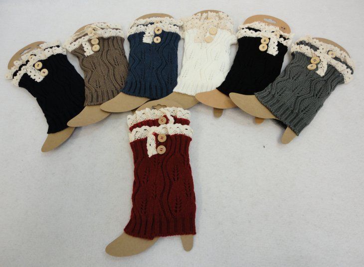 48 Wholesale Knitted Boot Cuffs With Antique Lace [2 Buttons]