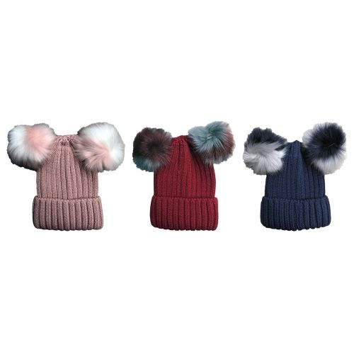 3 Pieces Yacht & Smith Womens 3 Inch Double Pom Pom Ribbed Beanie Hat, Assorted Colors Value Pack - Winter Beanie Hats