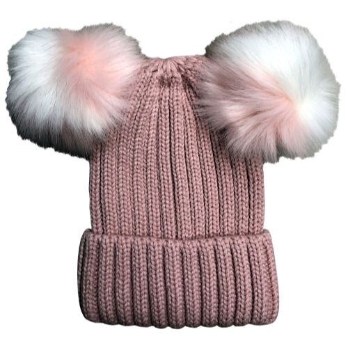 Yacht & Smith Womens 3 Inch Double Pom Pom Ribbed Beanie Hat, Pink - Fashion Winter Hats