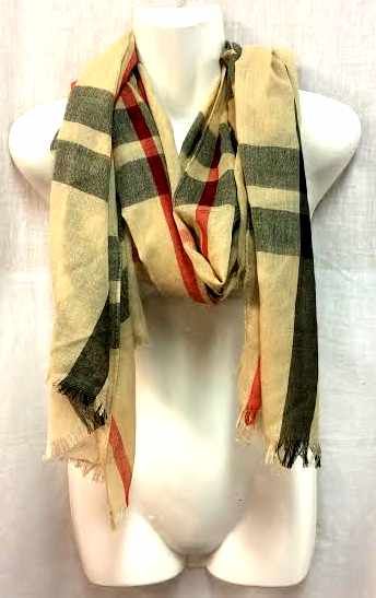24 Pieces of Wholesale Scarf With Tan Color Plaid Print