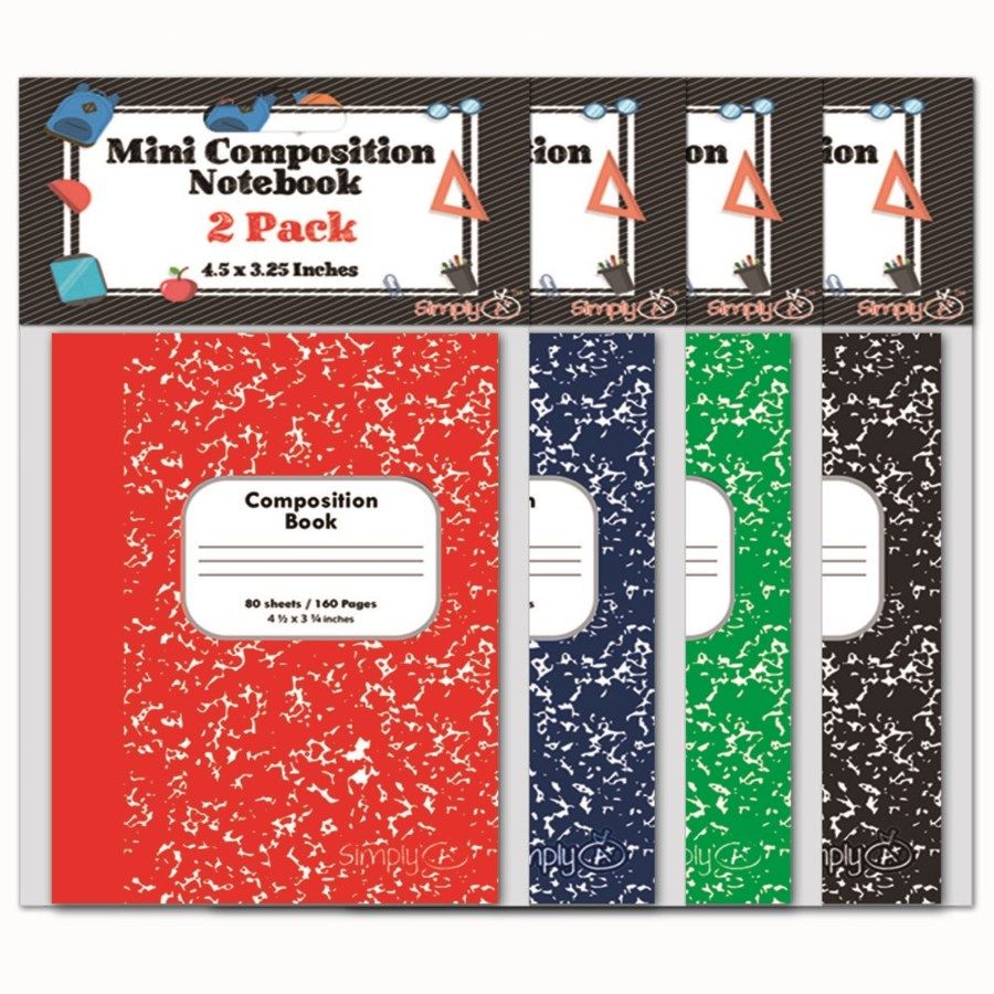 144 Wholesale Mini Composition Book Two Pack Eighty Pages Assorted Colors