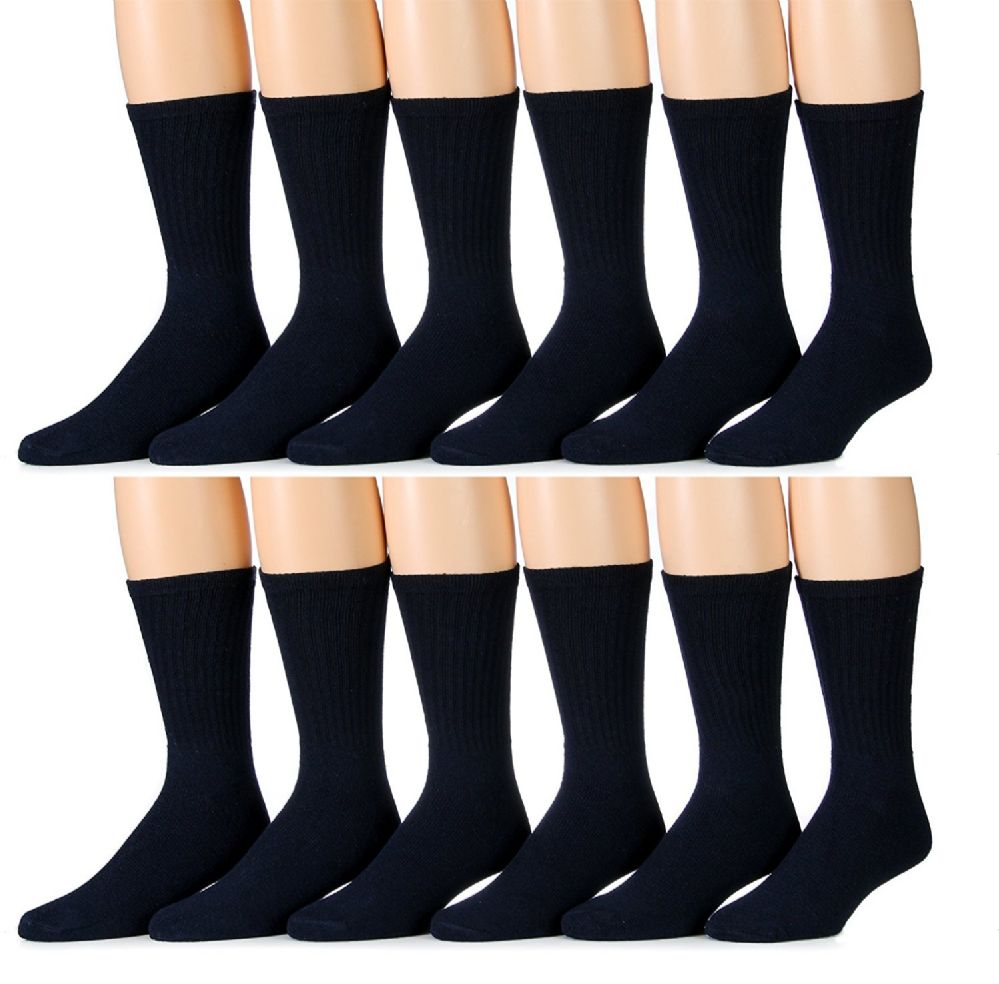 6 Pairs of Yacht & Smith Men's King Size Loose Fit NoN-Binding Cotton Diabetic Crew Socks Navy Size 13-16