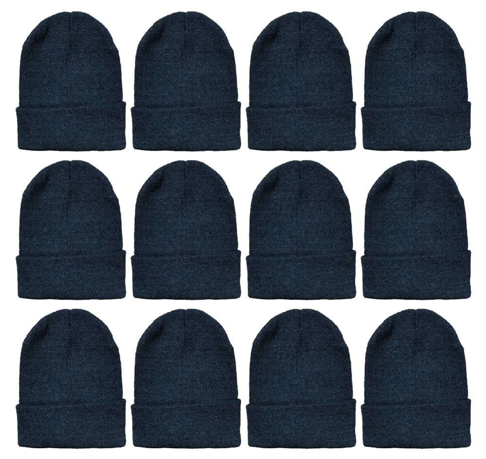 12 Pieces Yacht & Smith Unisex Winter Warm Beanie Hats In Solid Black - Winter Hats