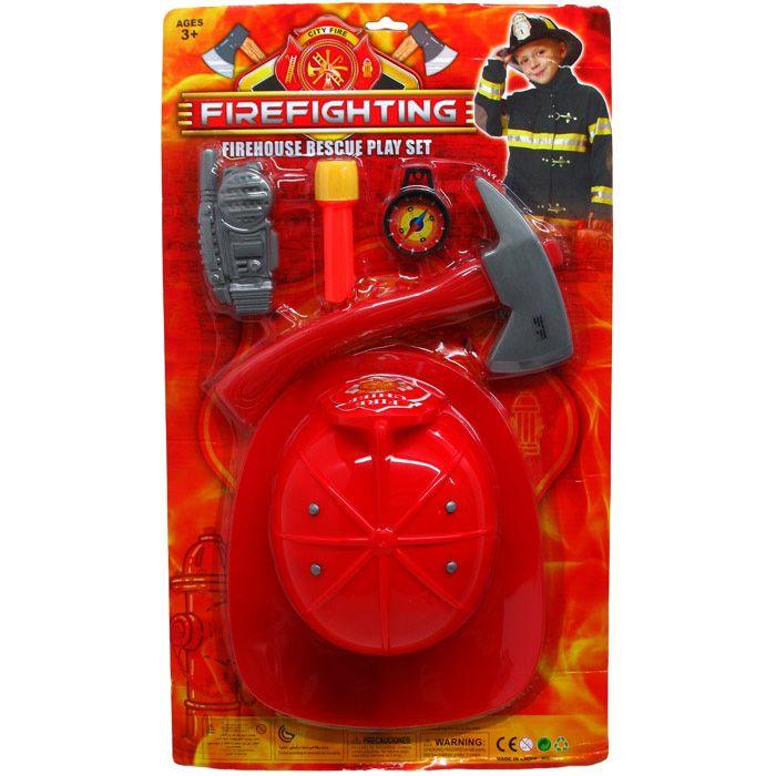 24 Wholesale Fire Fighter Play Set With Helmet On Blister Card