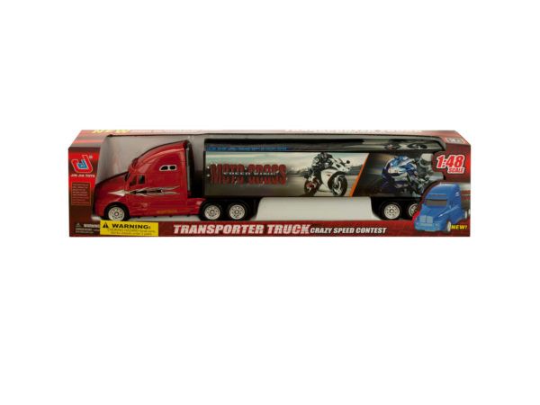 12 Wholesale Friction Powered Trailer Truck With Motorcycle Decals