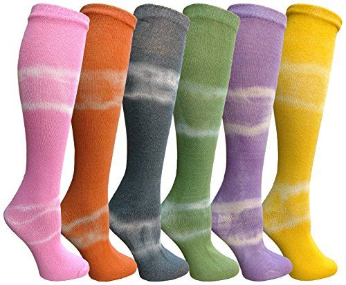 6 Pairs Yacht&smith 6 Pairs Tie Dye Womens Knee High Socks, Anti Microbial, Soft Touch Tie Dye Prints - Womens Knee Highs