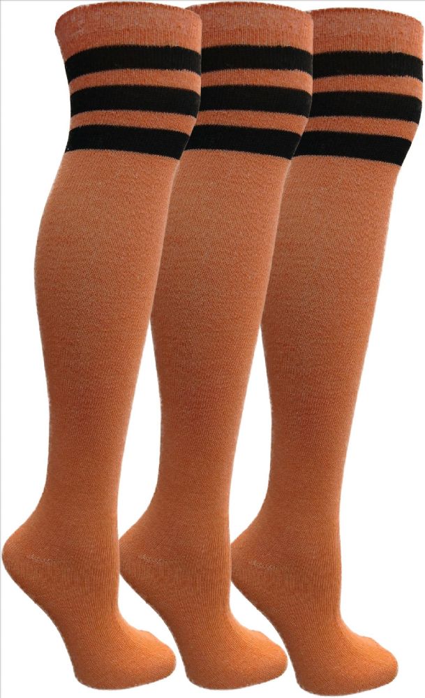 3 Wholesale Yacht&smith Womens Over The Knee Socks, 3 Pairs Soft, Cotton Colorful Patterned (3 Pairs Orange)