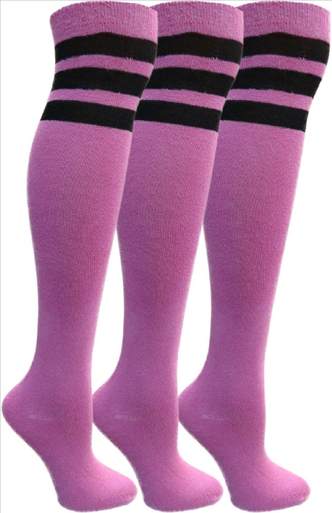 3 Wholesale Yacht&smith Womens Over The Knee Socks, 3 Pairs Soft, Cotton Colorful Patterned (3 Pairs Pink)