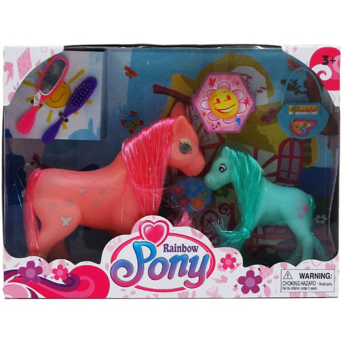 24 Wholesale Rainbow Pony Set With Accessories In Window Box Assorted
