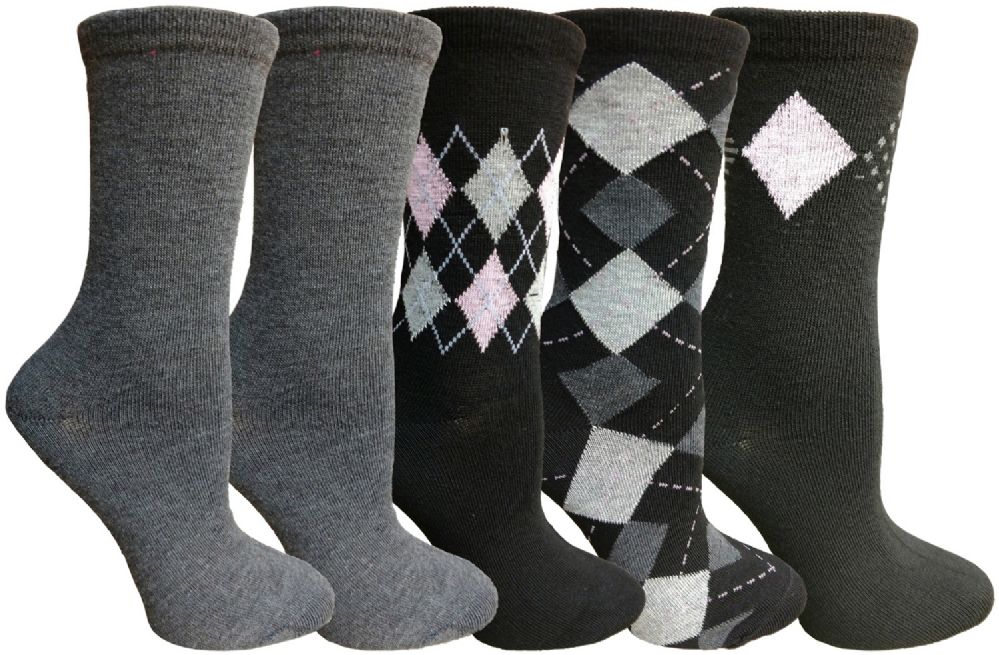 Yacht&smith 5 Pairs Of Womens Crew Socks, Fun Colorful Hip Patterned Everyday Sock (assorted Argyle f) - Womens Crew Sock
