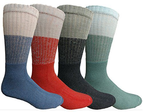 4 Wholesale Mens AntI-Microbial Crew Socks, Comfort Knit Ringspun Cotton, Terry Lined (4 Pack)