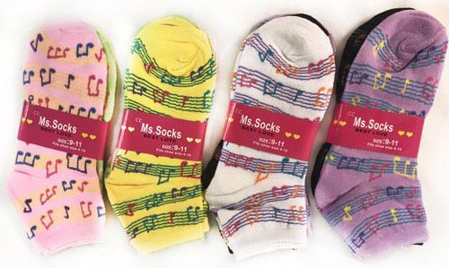 36 Wholesale Women's Musical Symbols Notes Ankle Socks