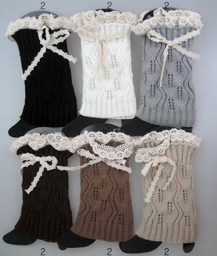 12 Wholesale Knitted Boot Toppers Leg Warmers With Lacey Bows
