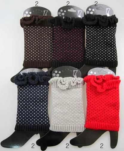 12 Wholesale Knitted Boot Toppers Leg Warmers With Dots Assorted