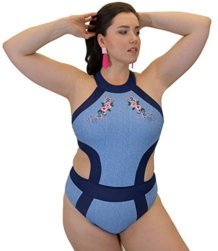 Yacht & Smith Plus Size Womens Swimsuit, Fashion One Piece Bathing Suit Tank (blue, 1x) - Womens Swimwear