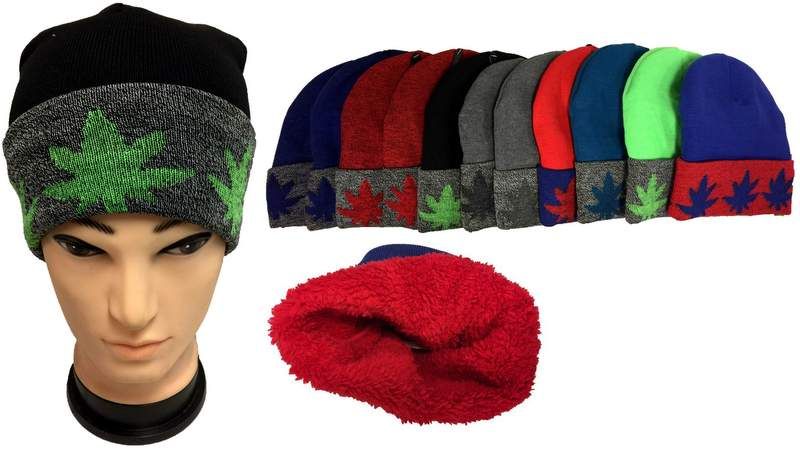 24 Pieces of Marijuana Plush Lining Winter Hat