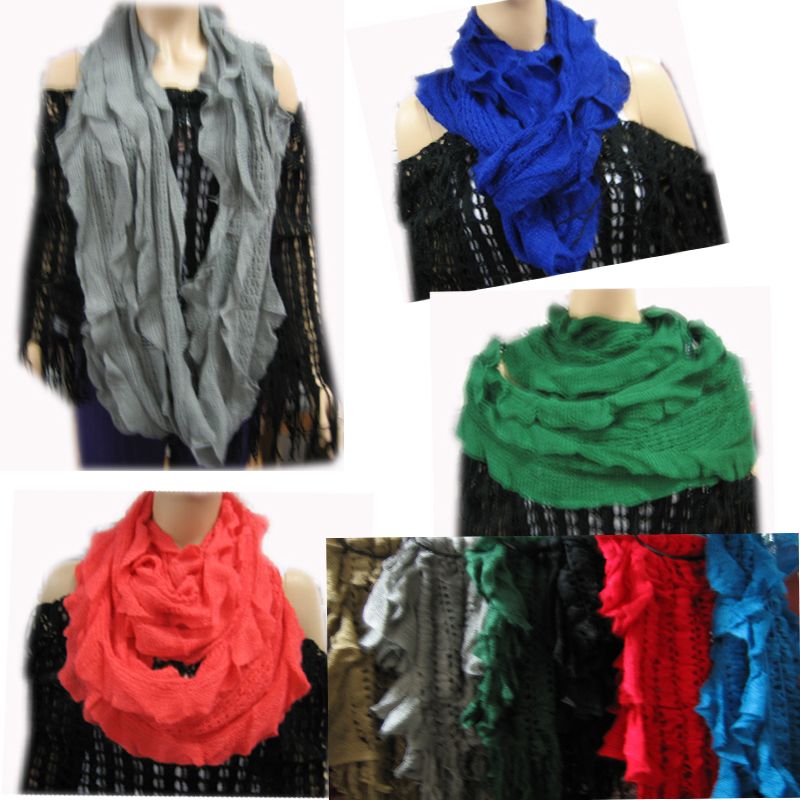 24 Pieces of Women's Ruffle Design Assorted Color Scarves