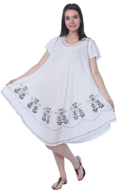 12 Wholesale White Rayon Embroideried Umbrella Dresses