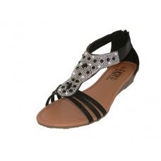 18 Wholesale Women's Rhinestone Sandals Black Color