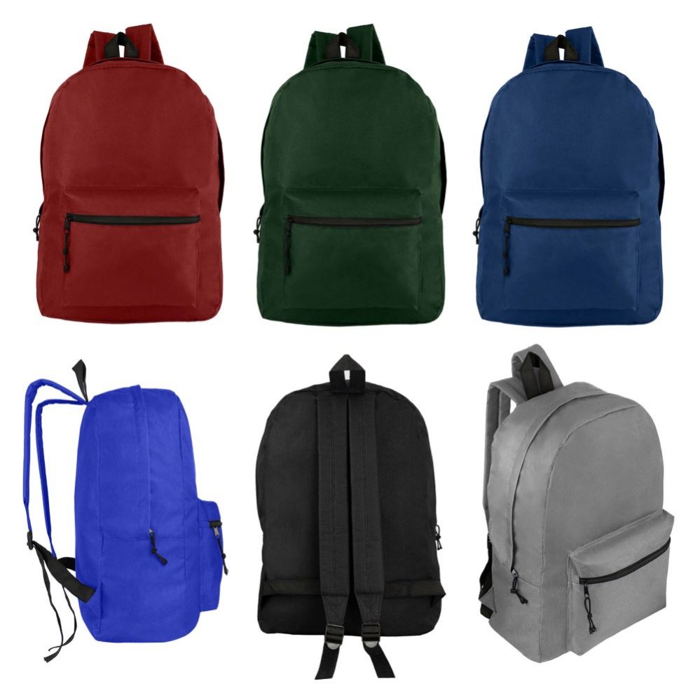 24 Wholesale 17" Wholesale Kids Basic Backpack In 6 Assorted Colors