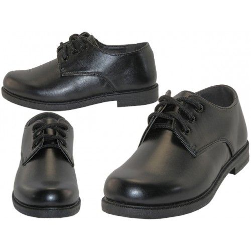 24 Pairs of Big Boy's Pu Upper Black Shoelace Top Dress Shoe & School Shoes In Black