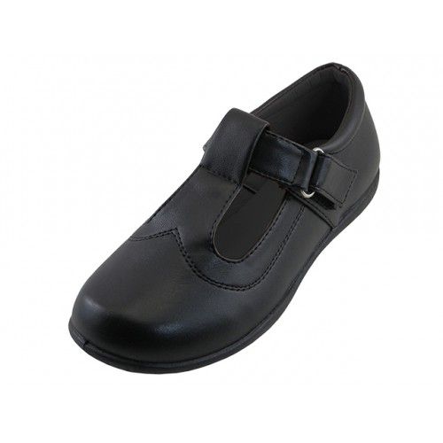 24 Pairs of Big Girl's T-Velcro With Buckle Upper Black School Shoe