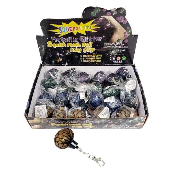 24 Pieces of Mini Metallic Glitter Mesh Ball Keychain