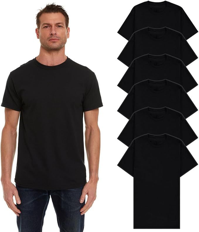 6 Wholesale Mens Cotton Crew Neck Short Sleeve T-Shirts Black, Small