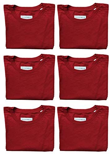6 Pieces Mens Cotton Crew Neck Short Sleeve T-Shirts Red, Medium - Mens T-Shirts