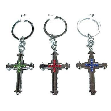 48 Pieces of Metal Cross With Stones Keychain