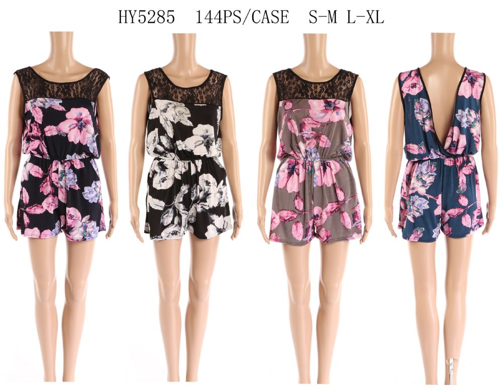48 Pieces of Womens Printed Floral Romper Assorted Colors