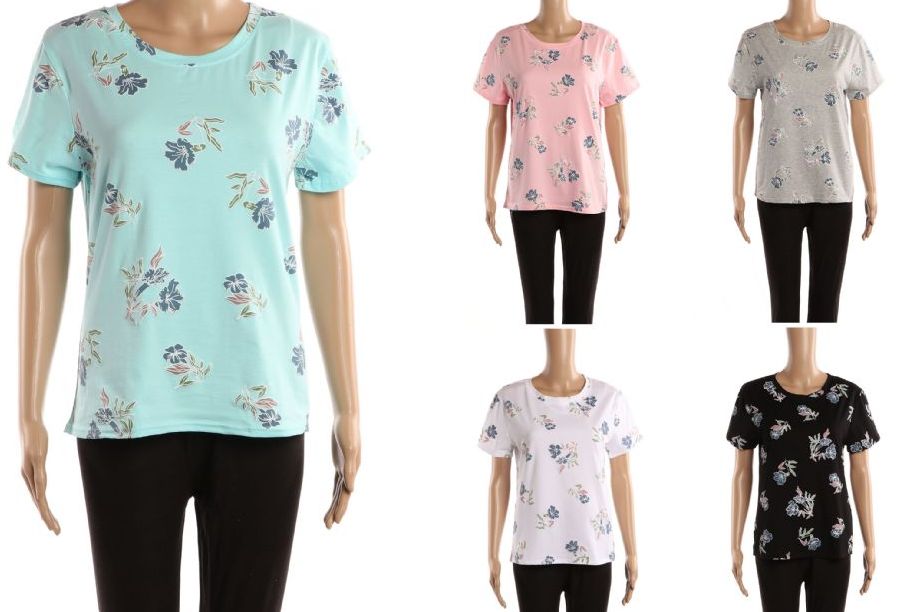 48 Pairs of Womens Floral Print Tee Shirt Assorted Colors