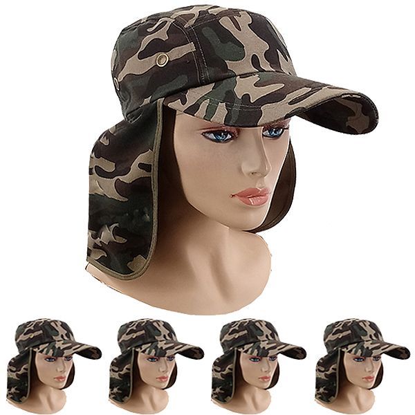 24 Wholesale Neck Flap Baseball Cap Style Camouflage Sun Hat at