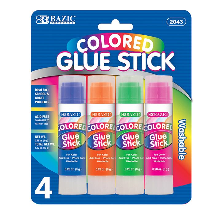 48 pieces of Bazic 8g / 0.28 Oz Washable Colored Glue Stick (4/pack)