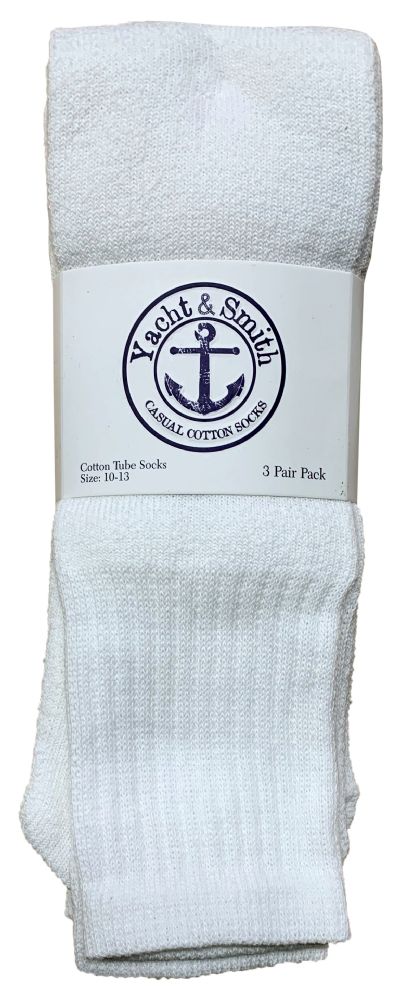 24 Pairs of Yacht & Smith Men's White Cotton Terry Tube Socks, 30 Inch Long Athletic Tube Socks, Size 10-13