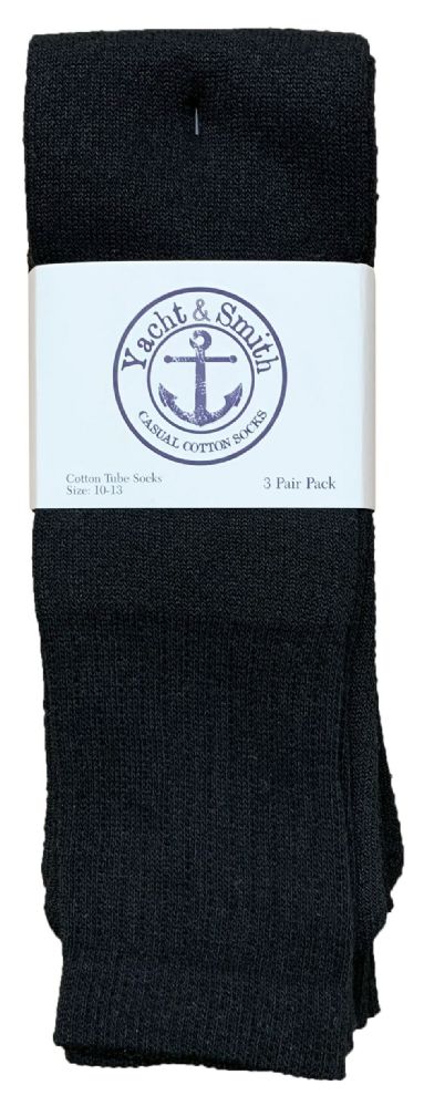 24 Pairs of Yacht & Smith Men's Cotton 28 Inch Terry Cushioned Athletic Black Tube Socks Size 10-13