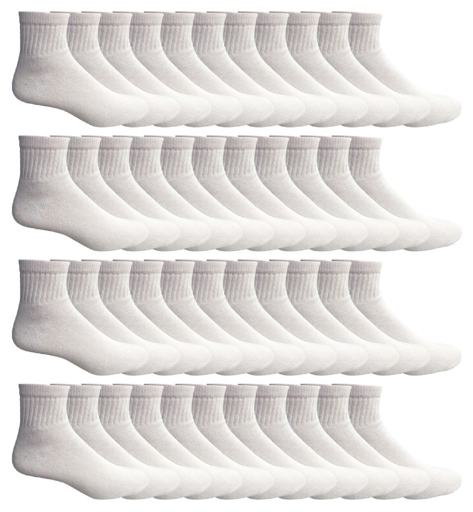 24 Pairs of Yacht & Smith Men's Cotton Sport Ankle Socks With Terry Size 10-13 Solid White