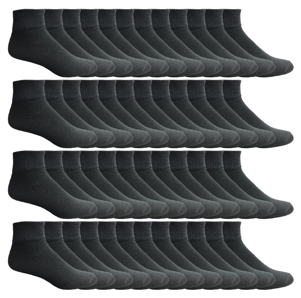 24 Wholesale Yacht & Smith Men's Cotton Sport Ankle Socks With Terry Size 10-13 Solid Black