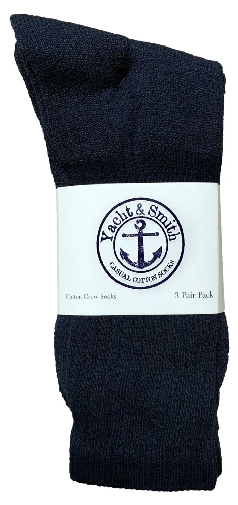 24 Pairs of Yacht & Smith Men's King Size Cotton Terry Cushioned Crew Socks Navy Size 13-16 Bulk Pack