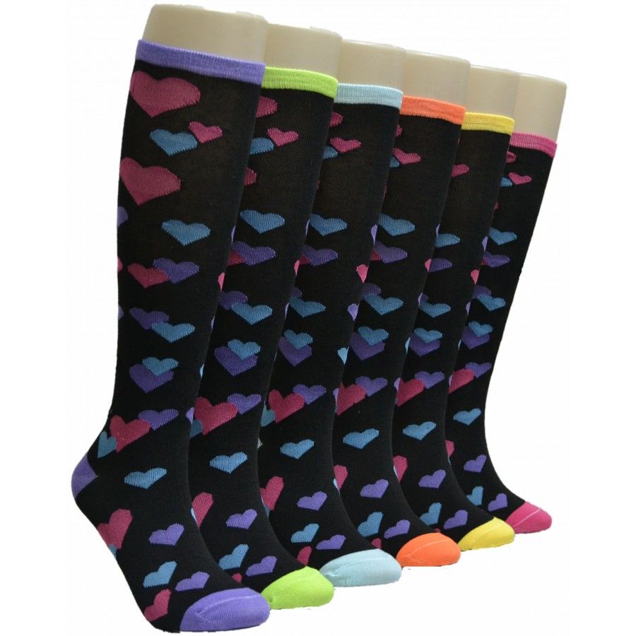 240 Wholesale Ladies Hearts Knee High Socks