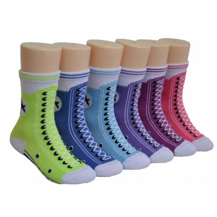 480 Wholesale Girls Sneaker Print Crew Socks