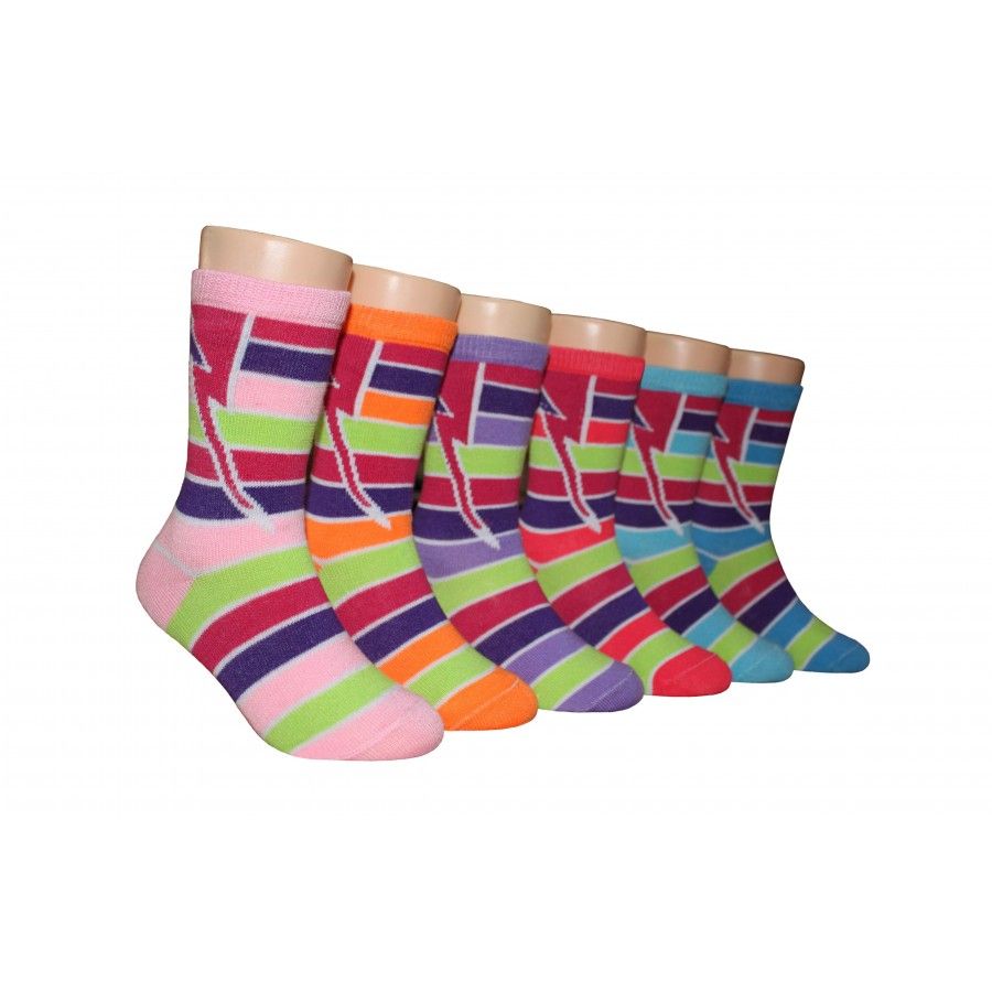 480 Wholesale Girls Striped Crew Socks
